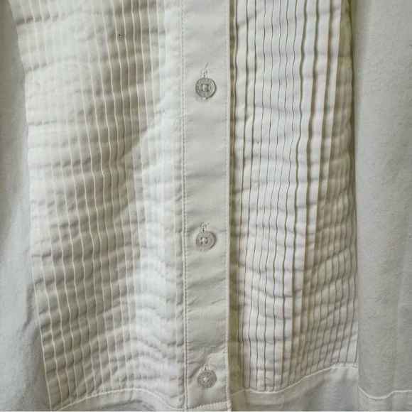 Lauren Ralph Lauren Pleated White Button Down Shirt Size 14 Neutral Minimalist - Picture 5 of 9